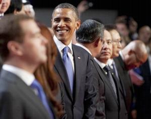 President Barack Obama lines up with fellow G-20 leaders for a 'family portrait.' [The White House]